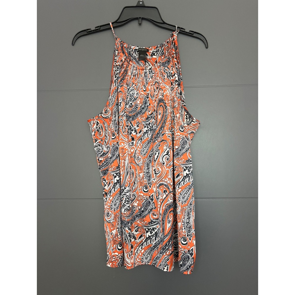 Ann Taylor Womens Orange Black Paisley Micro Pleated Halter Neck Blouse Large